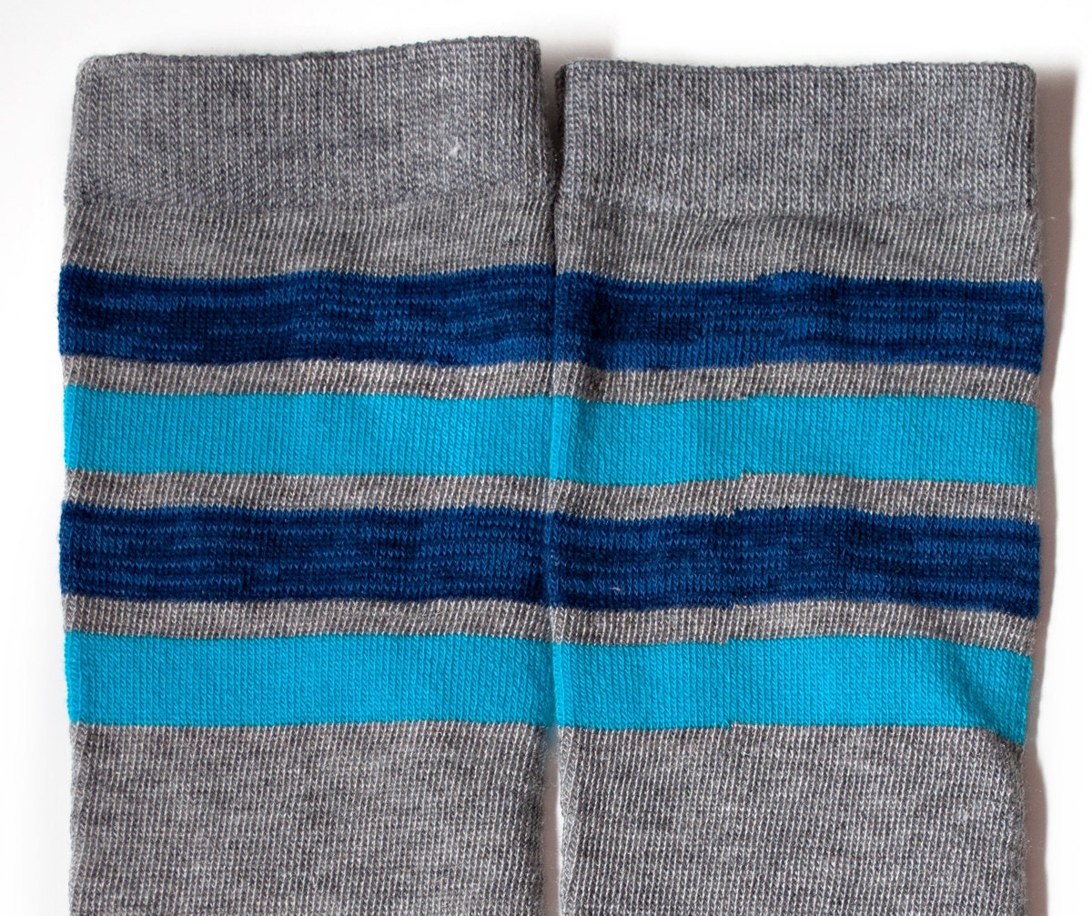 Baby Leg Warmers- Gray with Blue Stripes