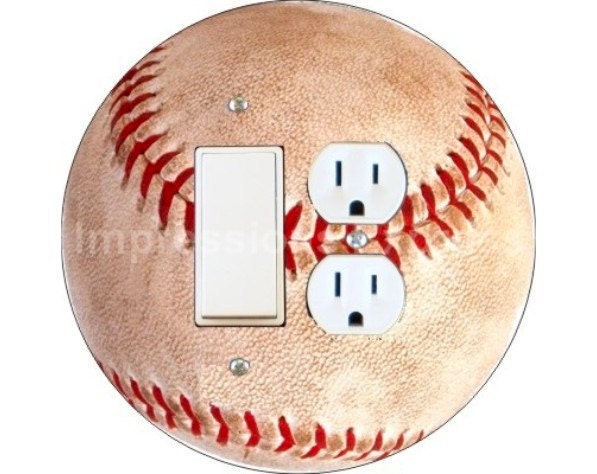 Baseball Ball Double Rocker Switch and Duplex Outlet Plate Cover