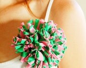 Pink n Green Chrysanthemum Flower Pin - Repurposed Fabrics