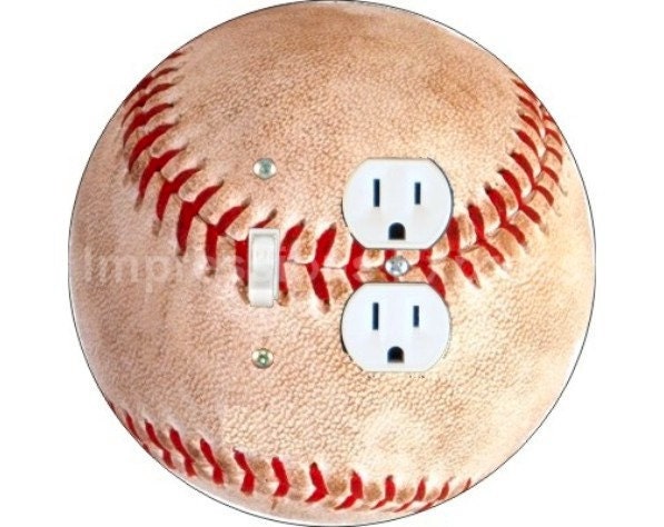 Baseball Ball Toggle Switch and Duplex Outlet Double Plate Cover