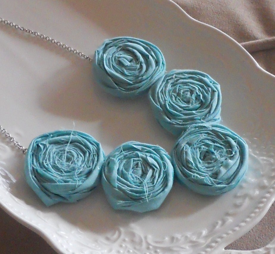 Aqua Rosette Bib Necklace