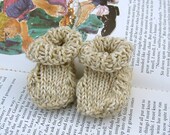 Baby Booties - Oatmeal and Cream  - Hand Knit from Recycled Cotton