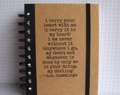 Journal ee cummings I Carry Your Heart Handmade Paper Goods by Zany