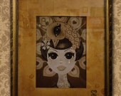 Framed Print SEPIA PEACOCK  by Megan Besmirched -free shipping- big eyed art