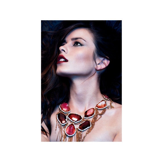 Reserved - Red agate and copper chains Waterfall statement necklace