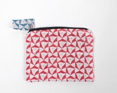 Handprinted Linen Pouch / Purse - 'Tumbling' Pattern - Coral Colourway