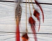 chain dangle earrings, natural feather, asymmetrical, gold filled