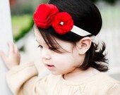 Classic Dual Fabric Flower Headband in Red
