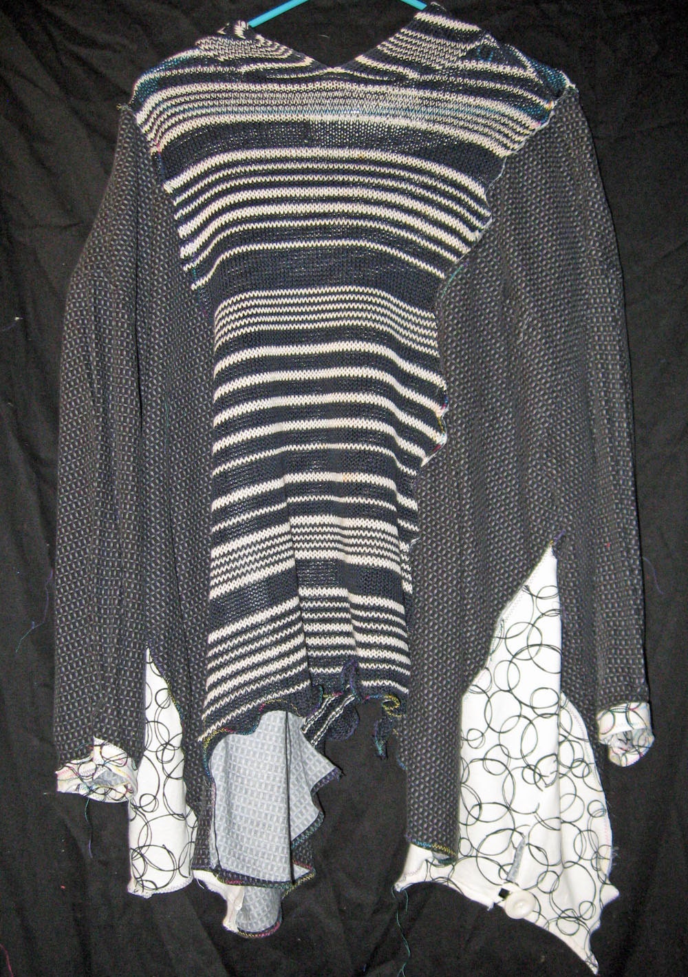 Black and Cream Upcycled reconstructed Hoody sweater