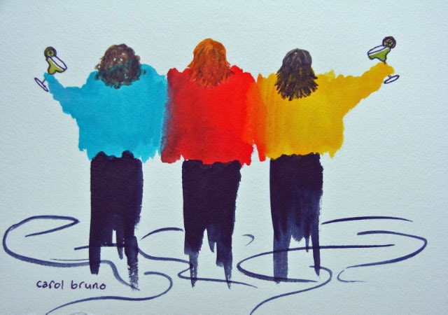 Happy Cinco de Mayo-Margarita Time-The Girlfriends-Original Watercolor of Women Friends