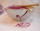 Knitting Yarn Bowl in White and Gray Pottery with Carved Scrolls