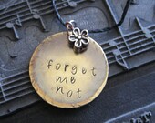Brass Handstamped Metal forget me not pendant