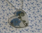 Off Centered Forget Me Not Resin Heart Pendant