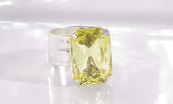 Jonquil Ring,Vintage,Folied,Octagon Jewel Earrings,Estate Style Gems,Valentine's Day, Free Gift Wrap