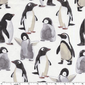 Michael Miller Picka Pecka Penguin White Fabric - By the Yard