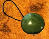 Ponytail Holder Hair Accessory - Vintage Button Moss Green Wood Composite and Black Plastic, Singlet