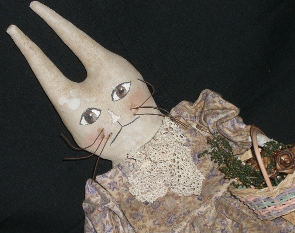Primitive Shabby Chic Folk Art Rabbit