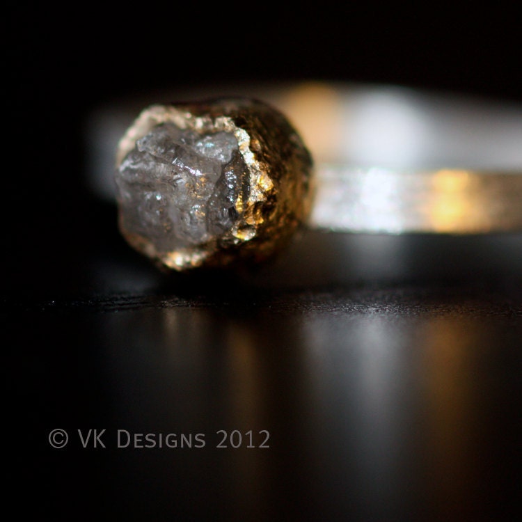 Hand Forged Rough Diamond 18k Gold Ring