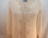Vintage Embroidered House Coat or Housedress - Cream colored with off white embroidery