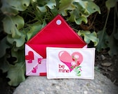 Fabric Valentine Card with Envelope - Heart and Flowers " be mine "  - FREE SHIPPING