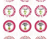 Printable Frog Valentine cupcake Toppers Party Circles in Red Valentine Party DIY