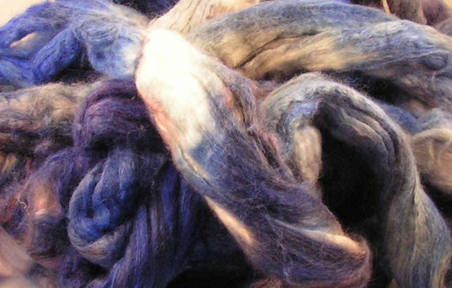 Merino Silk Spinning Fiber Combed Top 5 oz  PURE LOVE Blue, Plum, Brown, White