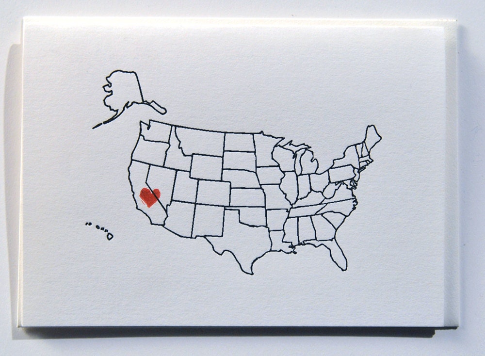 8 Custom Letterpress US MAP Note Cards