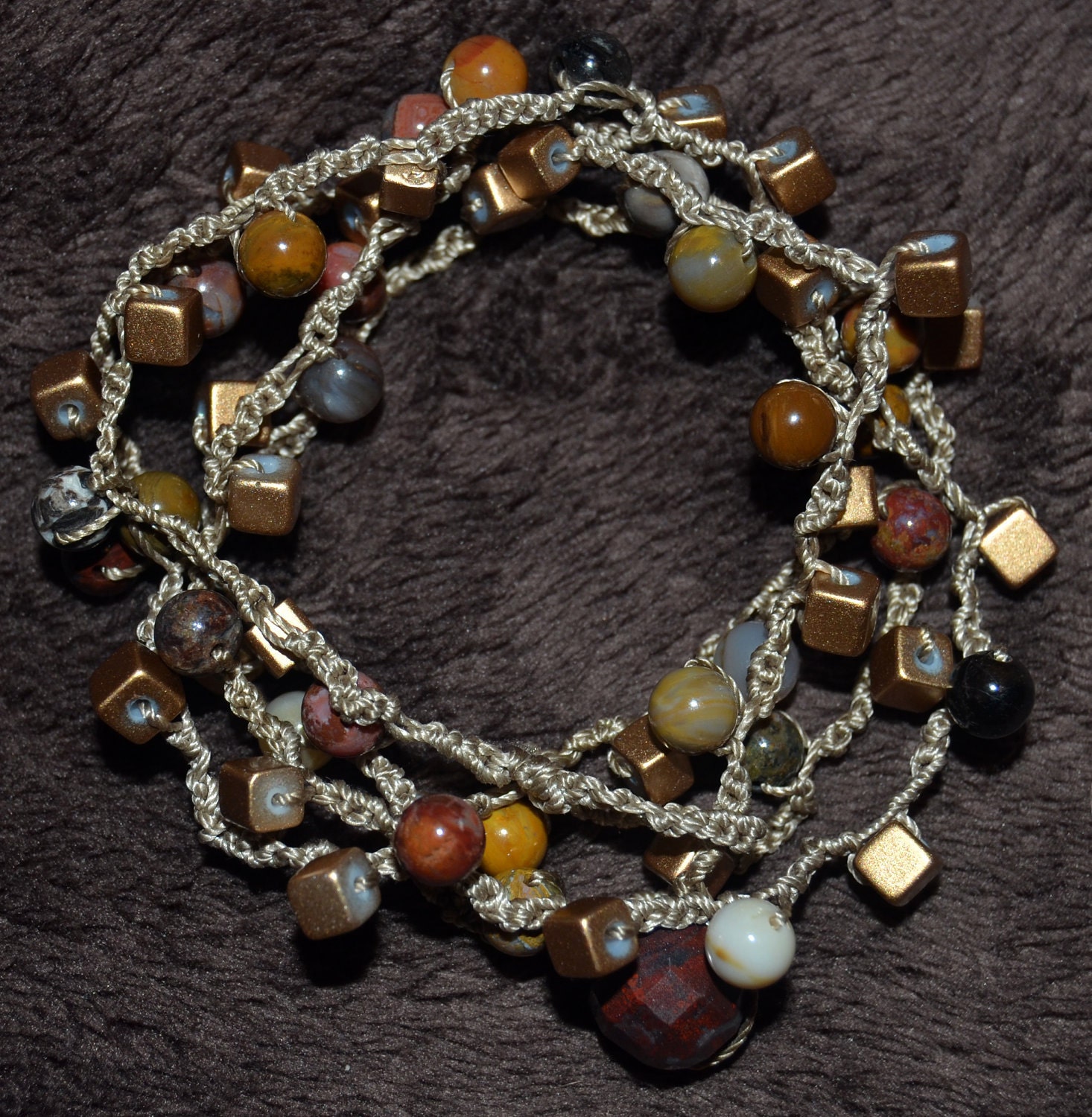 Bloodstone Crocheted Necklace or 4x Wrap Bracelet