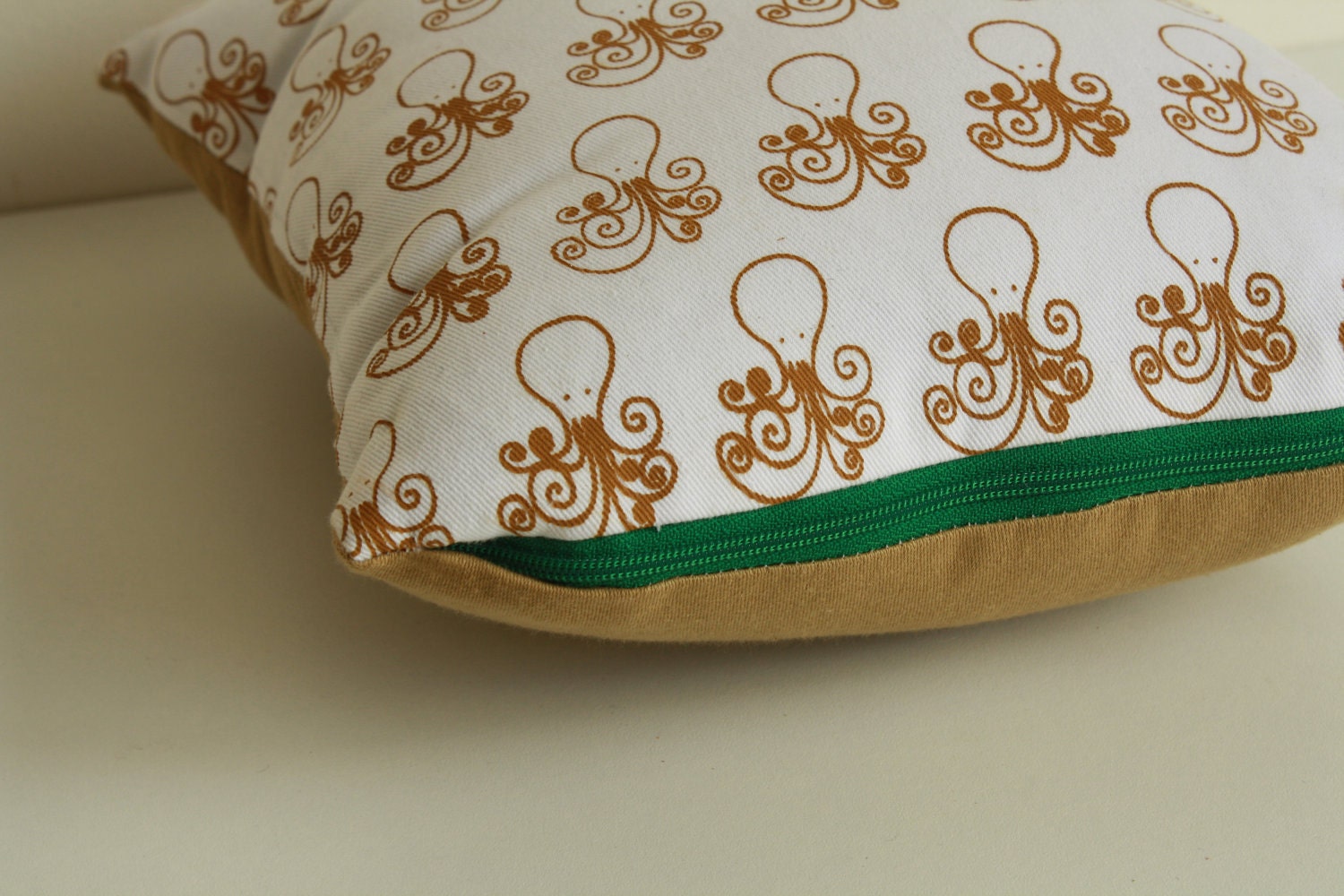 Octoswirl - repeat pattern organic screenprinted pillow in mustard