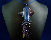 Deep Space Squid Necklace - Polymer Clay Cephalopod Jewelry