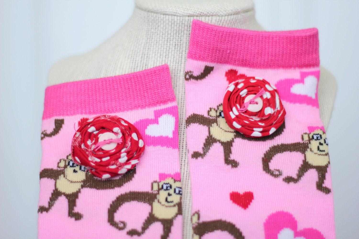 VALENTINE's Day Leg Warmers - Monkey Lovin' in Pinks for Girls, Teens, Crawlers