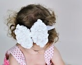 White Rose Fabric Bow Band or Clip