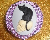 Unlucky Black Cat Skull Pastel Pillcase Swarovski Crystal pill case PB20
