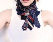 Specialty Vintage Necktie Ruffle Scarf in Nautical Navy, Red & Cream