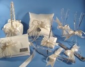 Beach Wedding Accessories, Guest Book, Pen, Flower Girl Basket, Ring Pillow, Flutes, Serving Set, with Seashells and Engraving