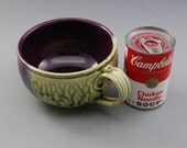 Soup Bowl with Handle Eggplant Purple Fern Green Porcelain Handmade by Mark Hudak