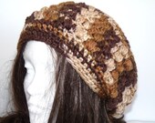 Crochet Slouchy Beanie, Hat, Brown, Tan, Knit