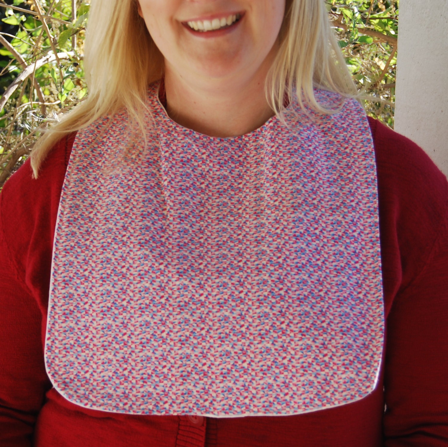Pretty in Pink and Blue and White Adult Bib