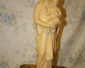 Nurturing Gaze Madonna and Child European Statue Artist Signed