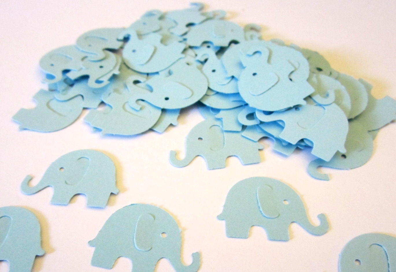 60 Pastel Light Blue Elephant Paper Piecing Embellishments Scrapbooking Confetti Cutouts