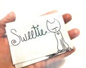 Sweetie Kitty Cat ACEO ATC Mini Print. Black & White Line Art 2012 Wallet Calendar