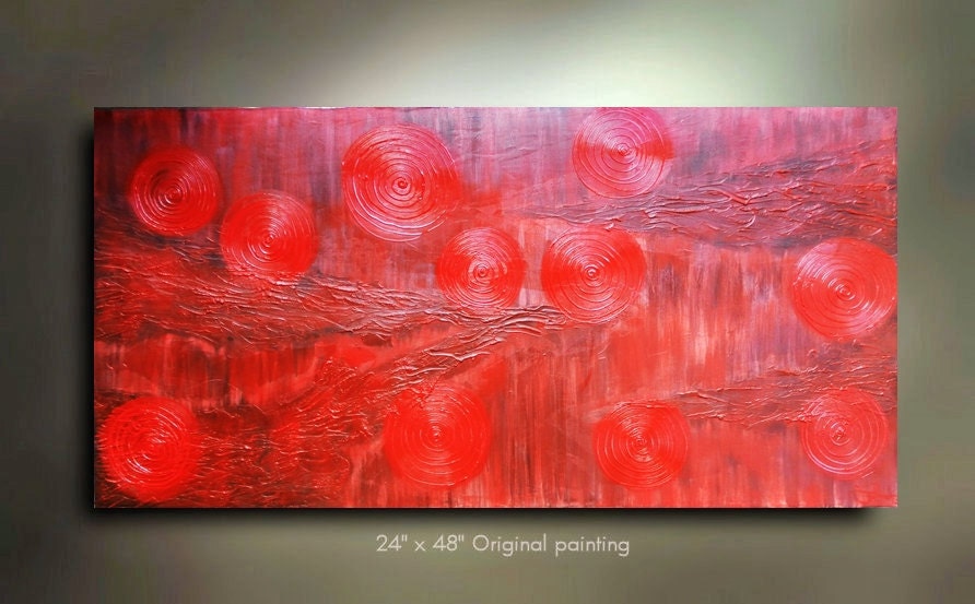 ORIGINAL Abstract Painting Red Home Decor Artwork Heavy Textured 48x24 Modern Contemporary art Made to Order by OTO