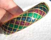 Red Blue and Green Enamel Hinged Bangle Vintage Bracelet