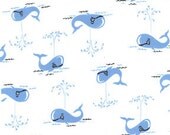 1 Fat Quarter Thar She Blows Whales Blue by Michael Miller Fabric, Designer Fabric