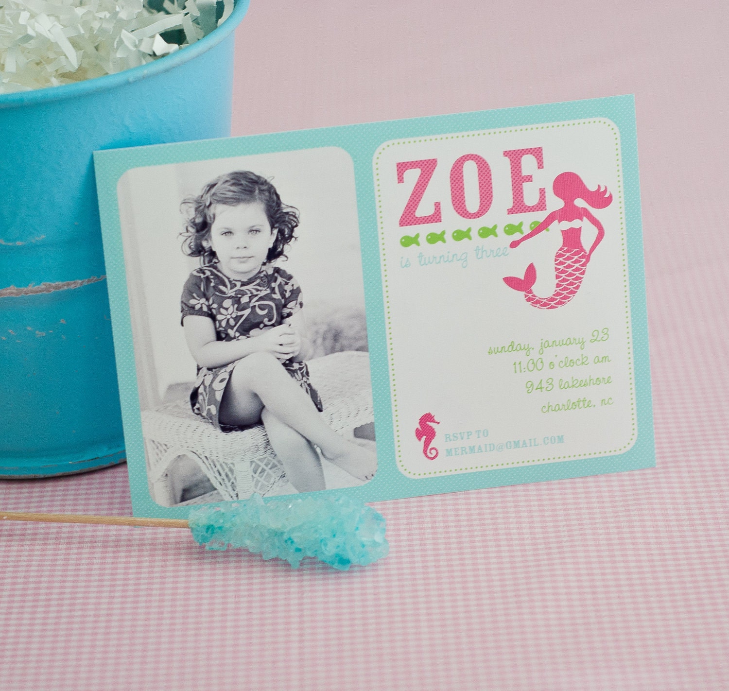 UNDER the SEA MERMAIDS Birthday Party Invitation - Pink Aqua - Customized Printable Invitation