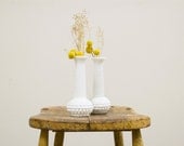White Hobnail Milk Glass Vase Pair by Brody