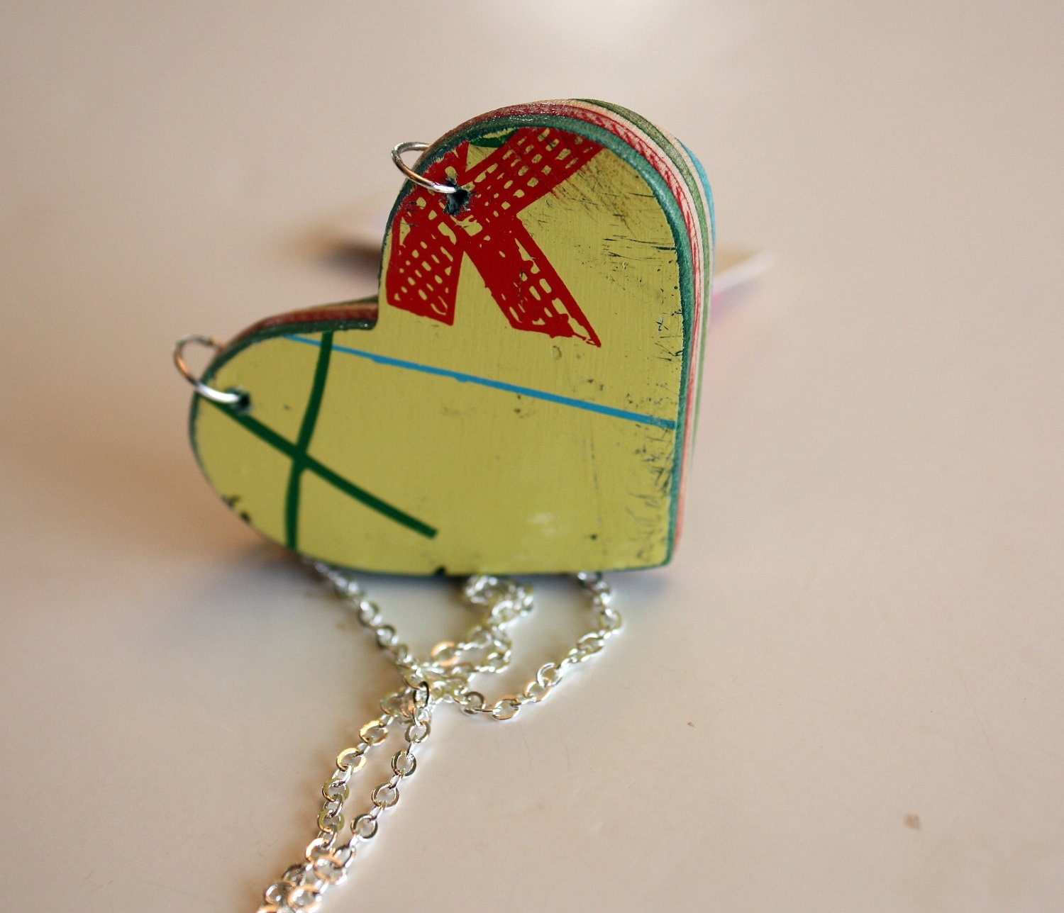 Recycled Skateboard Heart Necklace-Special K