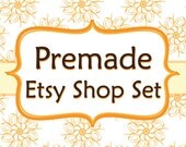 Custom Premade Banner Pumpkin Orange Floral Esty Shop Logo 8 Piece set for your Etsy Store