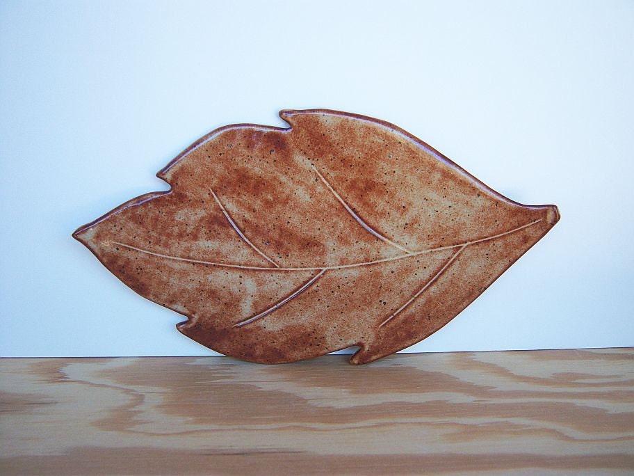 Stoneware Leaf Plate in Shino Glaze