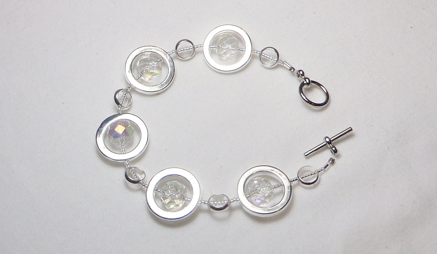Bracelets - Plus Size - Silver Circles Strand Bracelet - FREE USA SHIPPING
